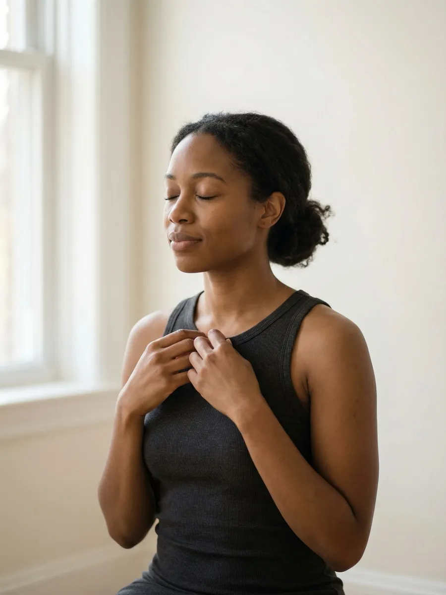 Person taking a calm, mindful pause at their desk
