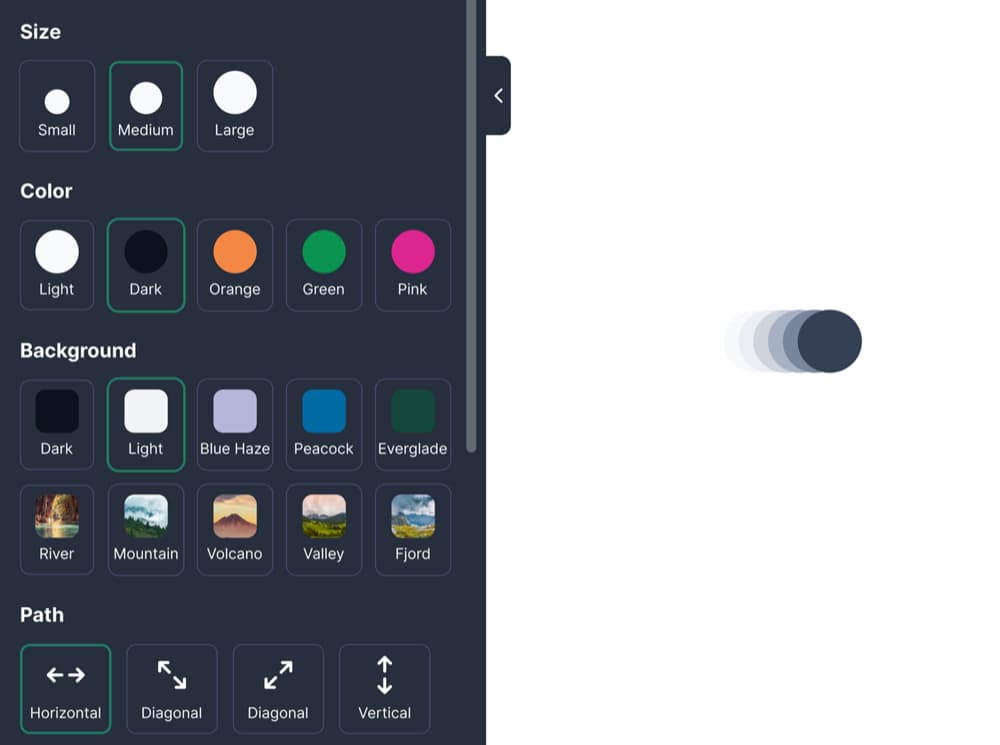 EMDR Tappers visual settings: size, color, background, and path customization