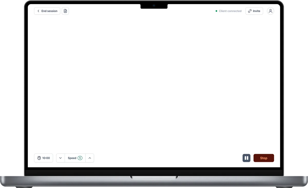 MacBook showing EMDR Tappers therapist session with client connected